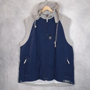 Vintage Johnny Blaze Vest Mens XL Blue Hooded Windbreaker 90s Hip Hop Streetwear